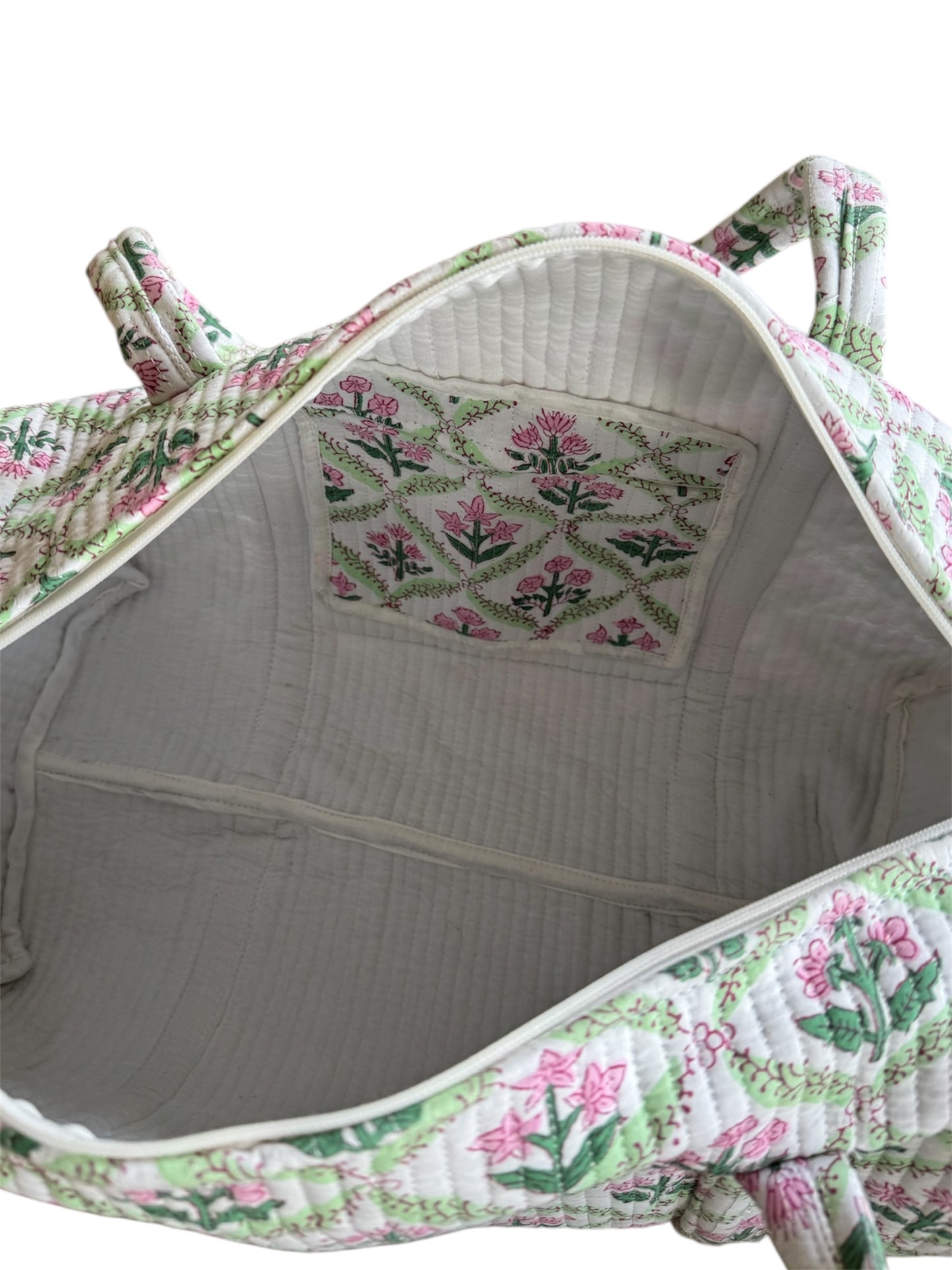 'Green Trellis' Block Print Overnight Bag