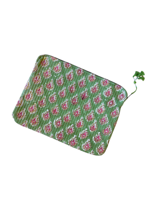 Green and Red Blockprinted Laptop Case