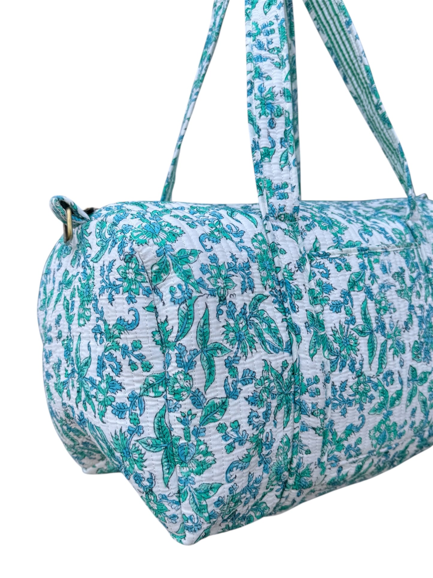 'Baby Blue & Turquoise' Block Print Overnight/Weekend Bag