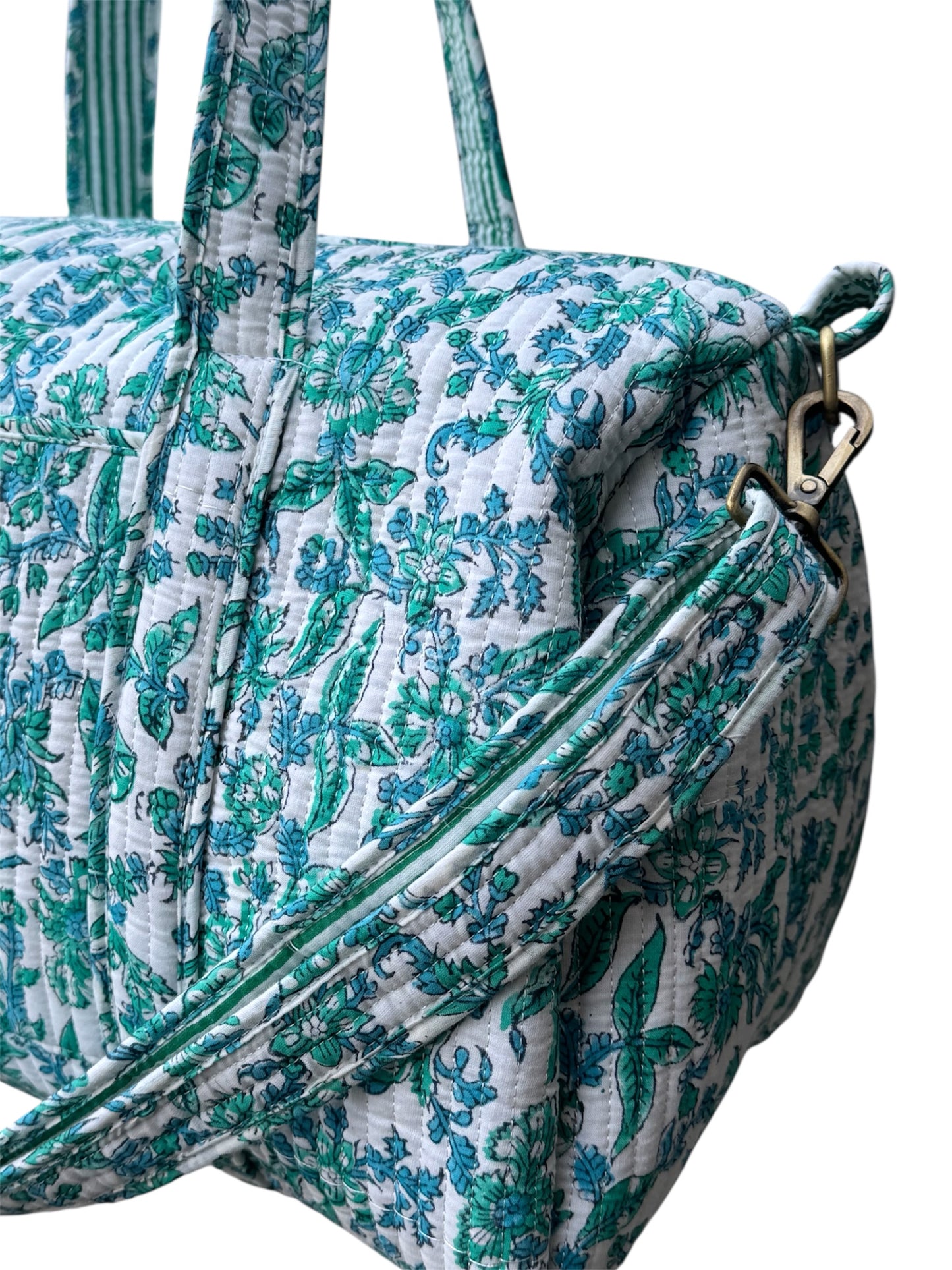 'Baby Blue & Turquoise' Block Print Overnight/Weekend Bag