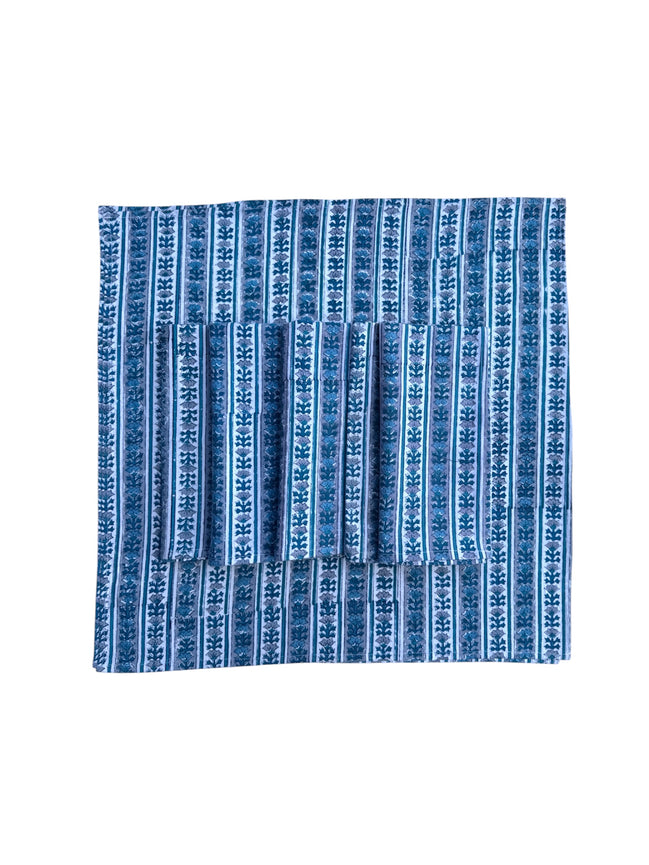 Blue Shrub Stripe Block Print Napkins (Set of 6)