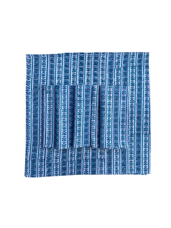 Blue Shrub Stripe Block Print Napkins (Set of 6)