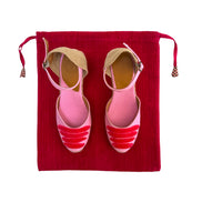 Pink Ribbed Velvet Drawstring Bag