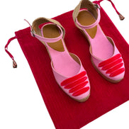 Pink Ribbed Velvet Drawstring Bag