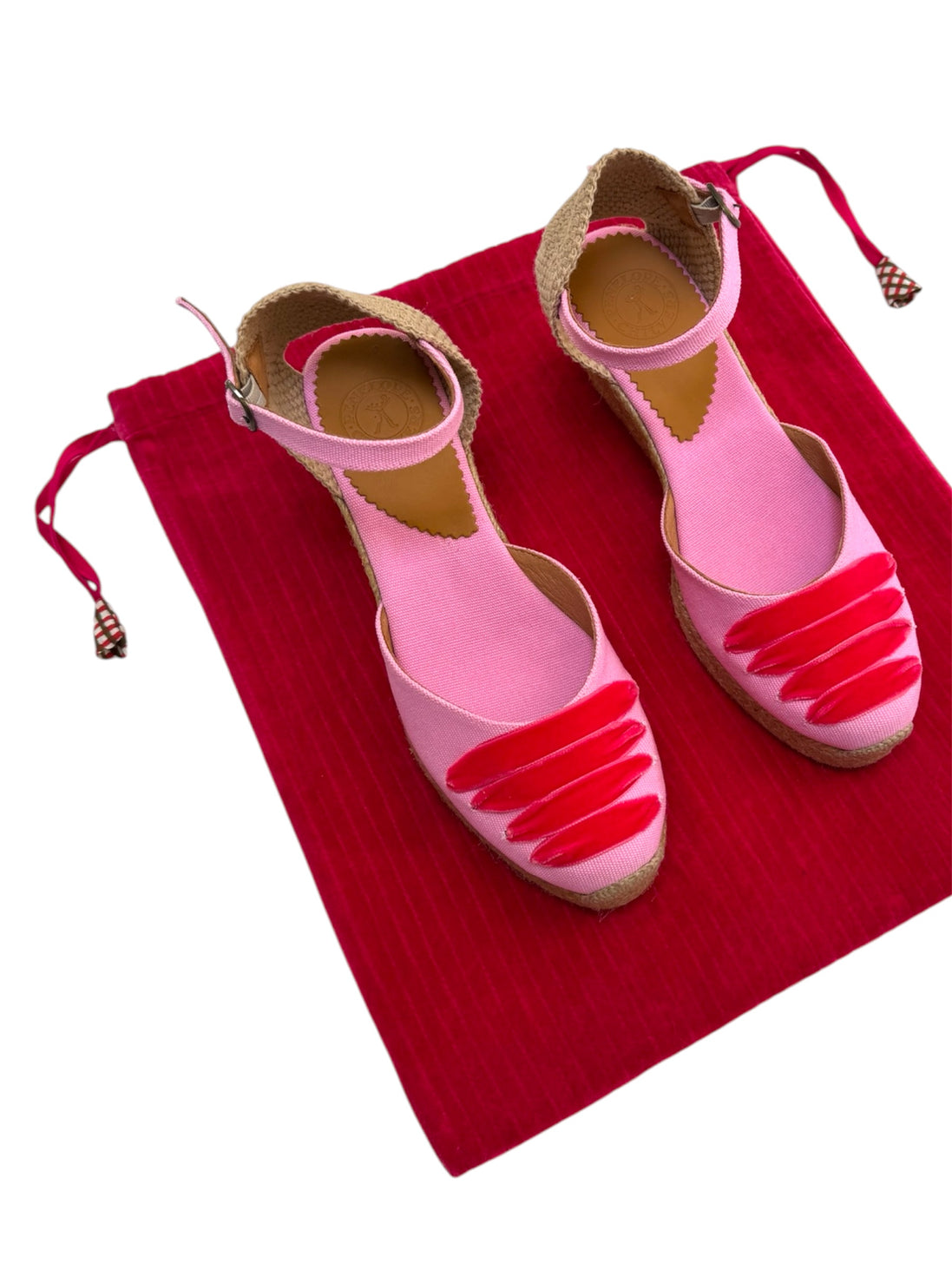 Pink Ribbed Velvet Drawstring Bag
