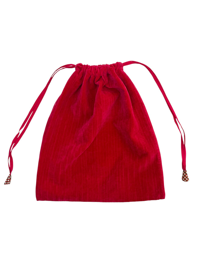 Pink Ribbed Velvet Drawstring Bag