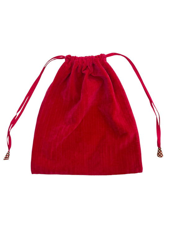 Pink Ribbed Velvet Drawstring Bag
