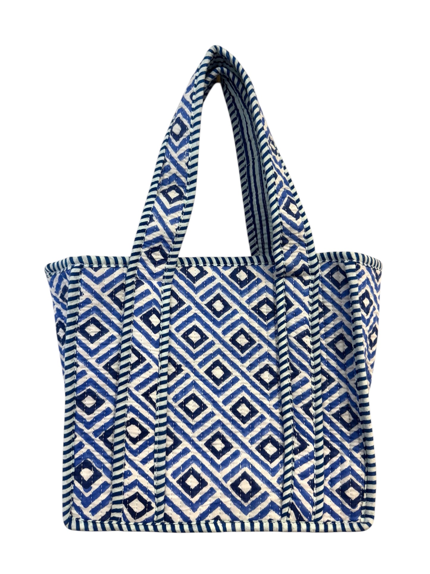 Mini 'Blue Hexagon' Block Print Tote Bag
