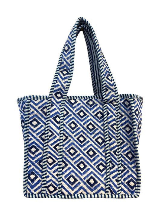 Mini 'Blue Hexagon' Block Print Tote Bag