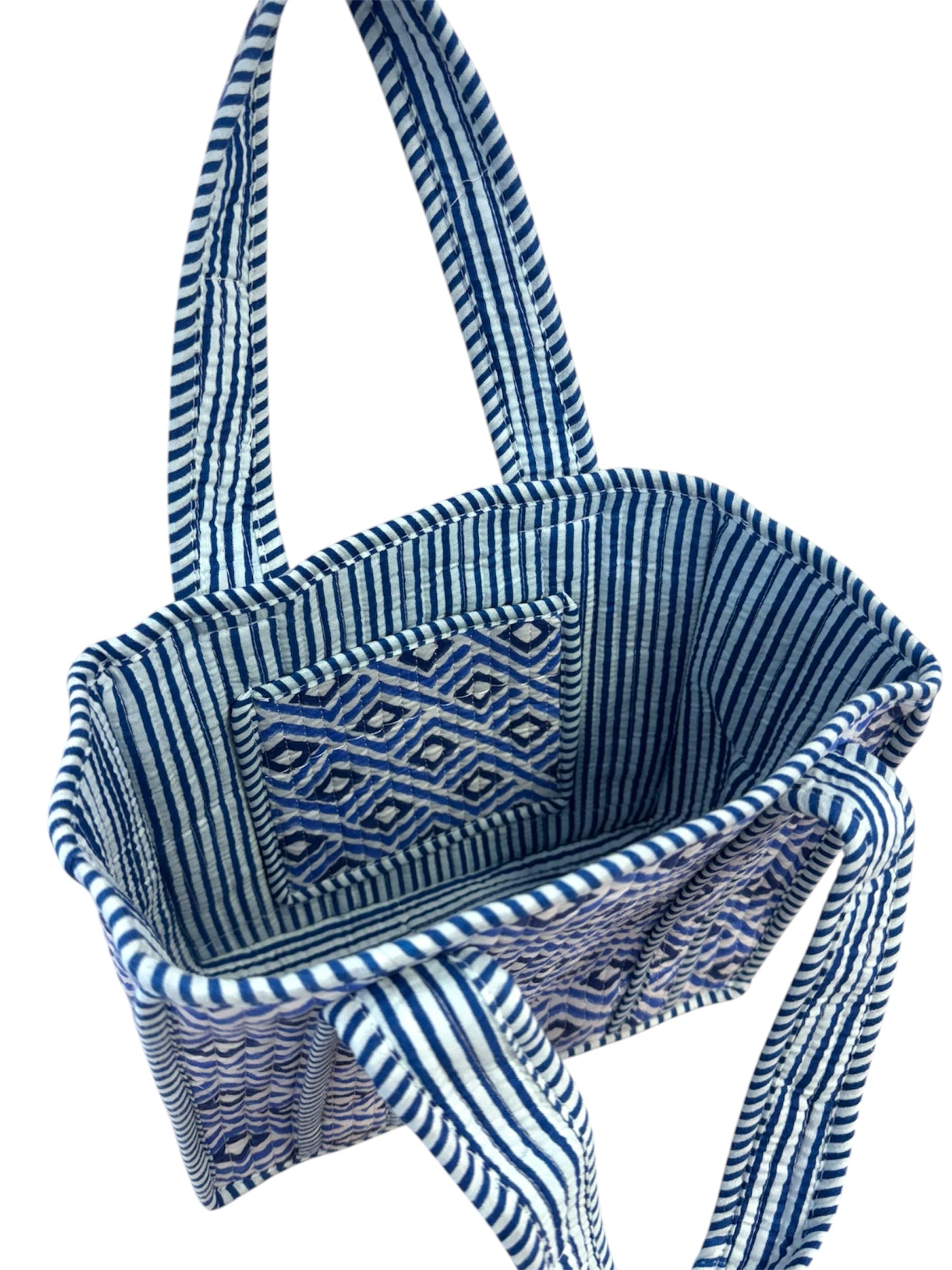 Mini 'Blue Hexagon' Block Print Tote Bag