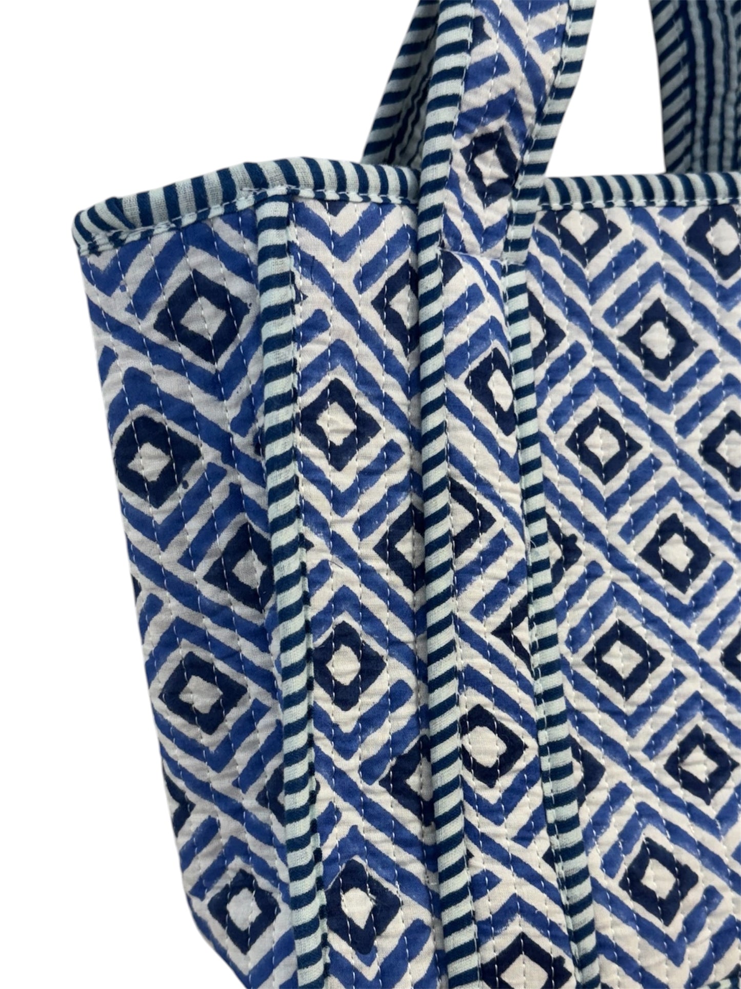Mini 'Blue Hexagon' Block Print Tote Bag