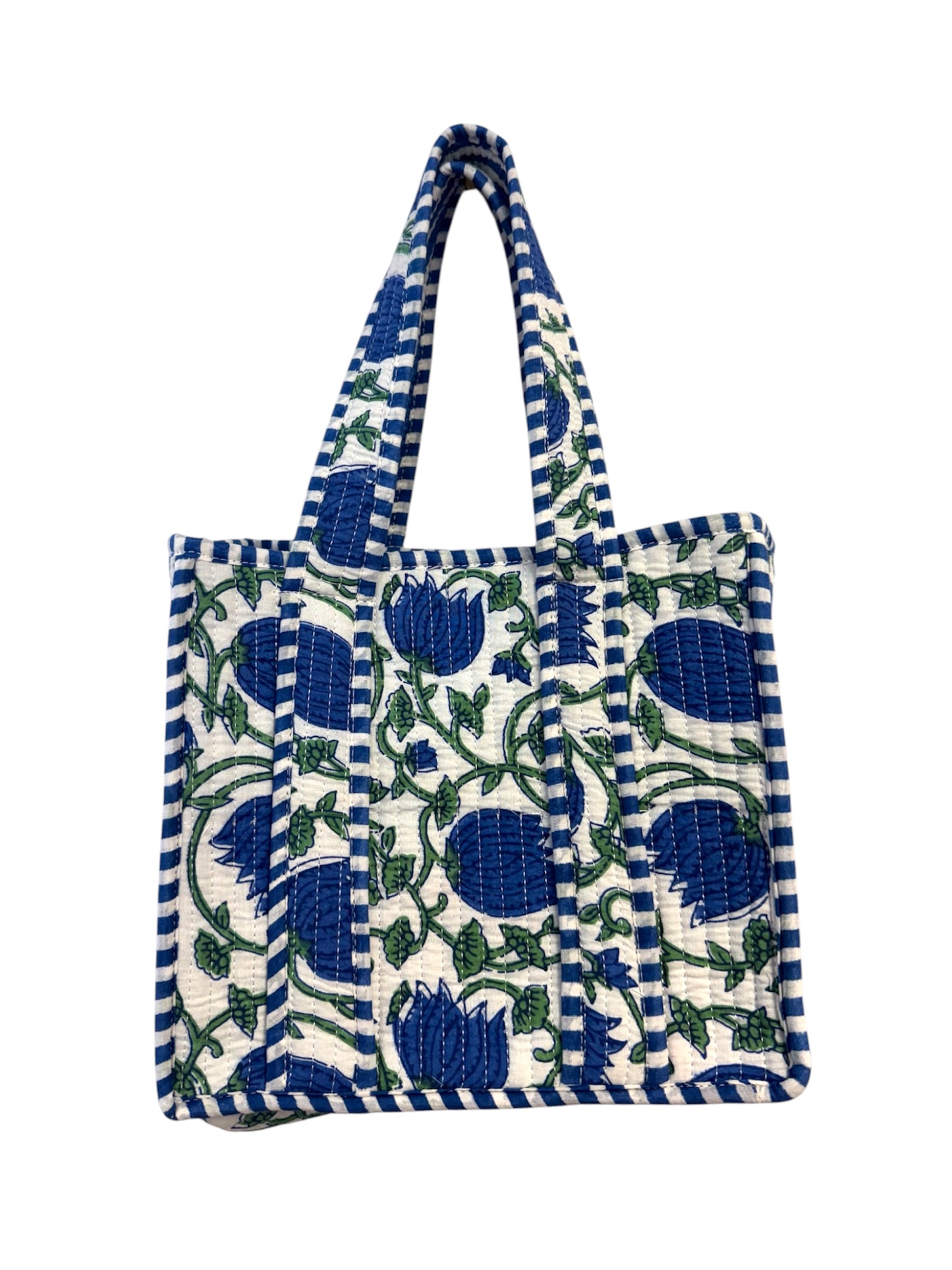 Mini 'Blue Pomegranate' Block Print Tote Bag