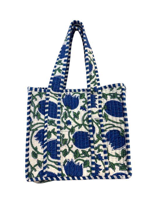 Mini 'Blue Pomegranate' Block Print Tote Bag
