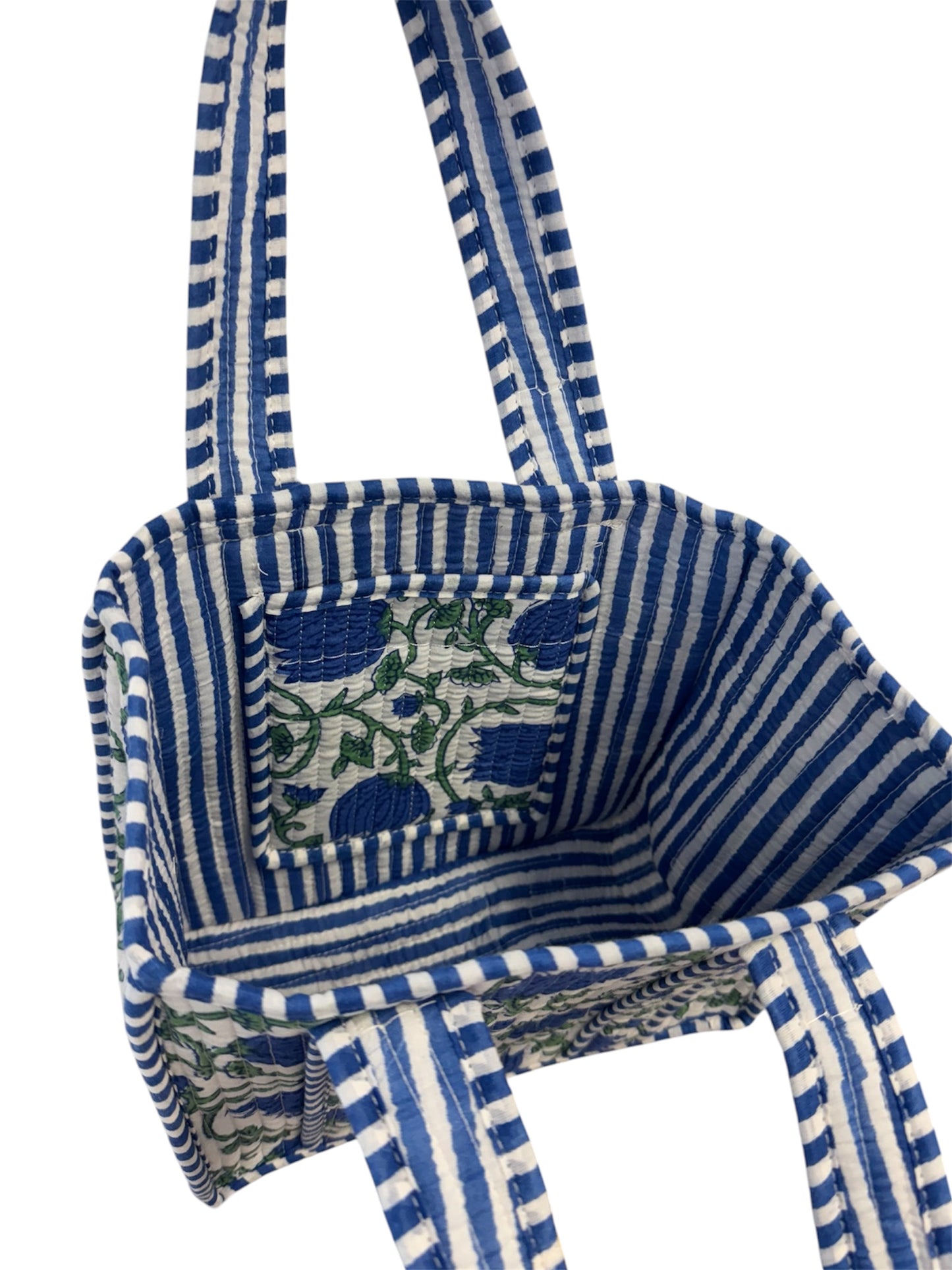 Mini 'Blue Pomegranate' Block Print Tote Bag