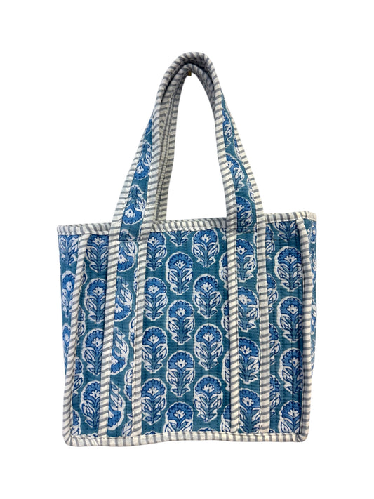 Mini 'Blue Shrubs' Block Print Tote Bag