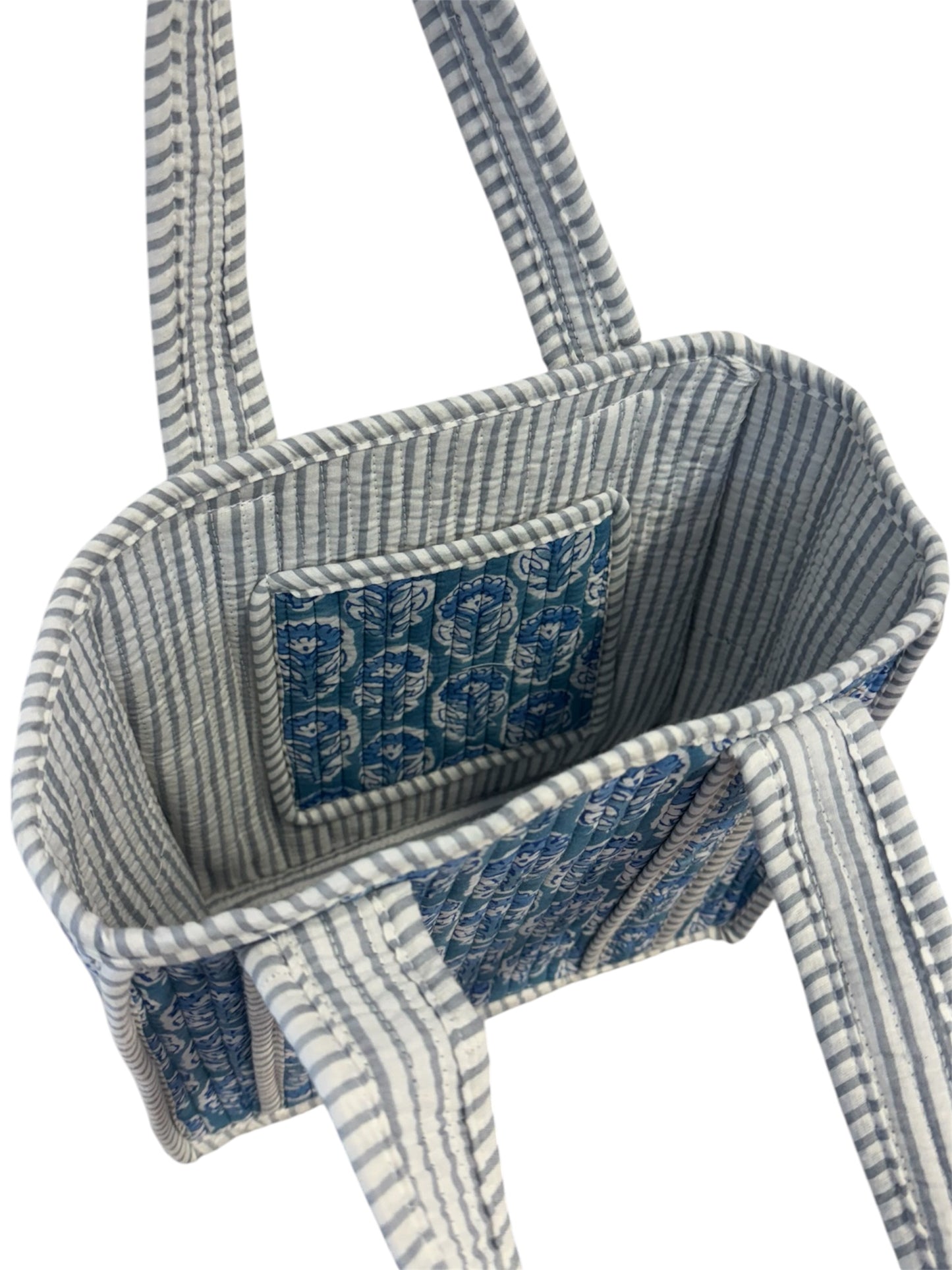 Mini 'Blue Shrubs' Block Print Tote Bag