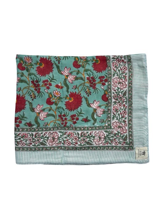 'Red Floral' Block Printed Cotton Towel