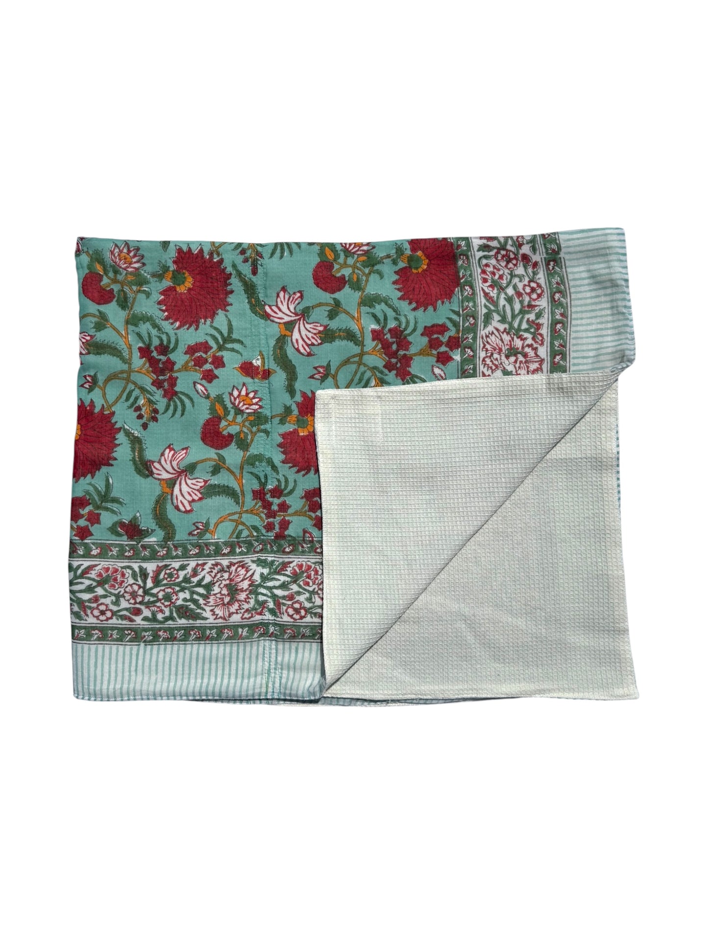 'Red Floral' Block Printed Cotton Towel