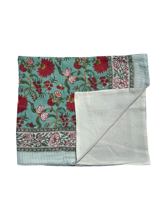 'Red Floral' Block Printed Cotton Towel