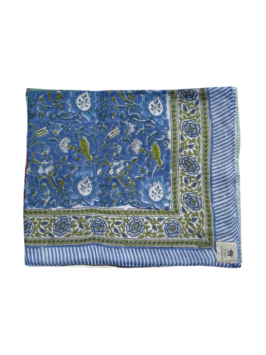 'Blue Provence Floral' Block Printed Cotton Towel