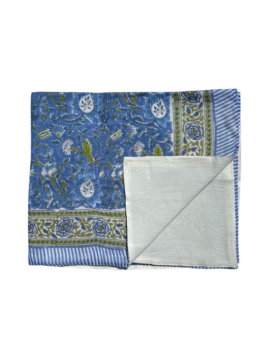 'Blue Provence Floral' Block Printed Cotton Towel