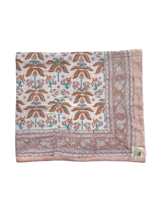 'Orange Moroccan Leaves' Block Printed Cotton Towel