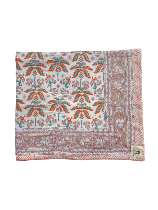 'Orange Moroccan Leaves' Block Printed Cotton Towel