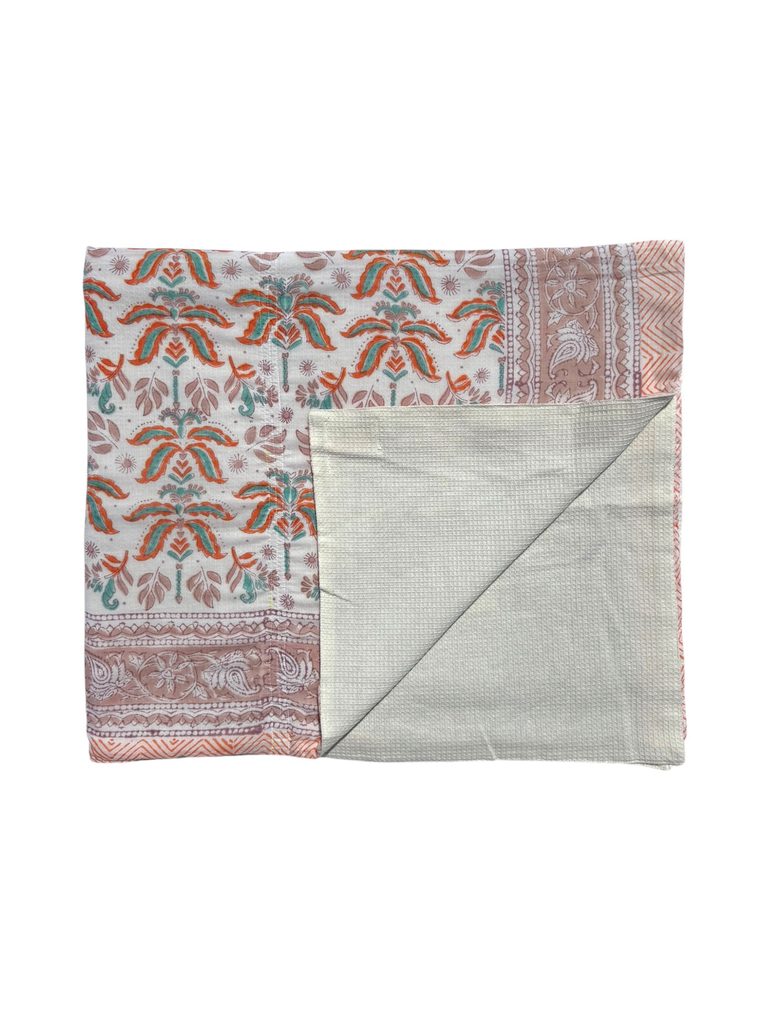 'Orange Moroccan Leaves' Block Printed Cotton Towel