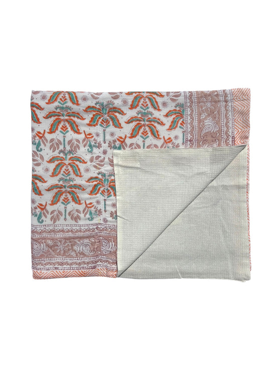 'Orange Moroccan Leaves' Block Printed Cotton Towel