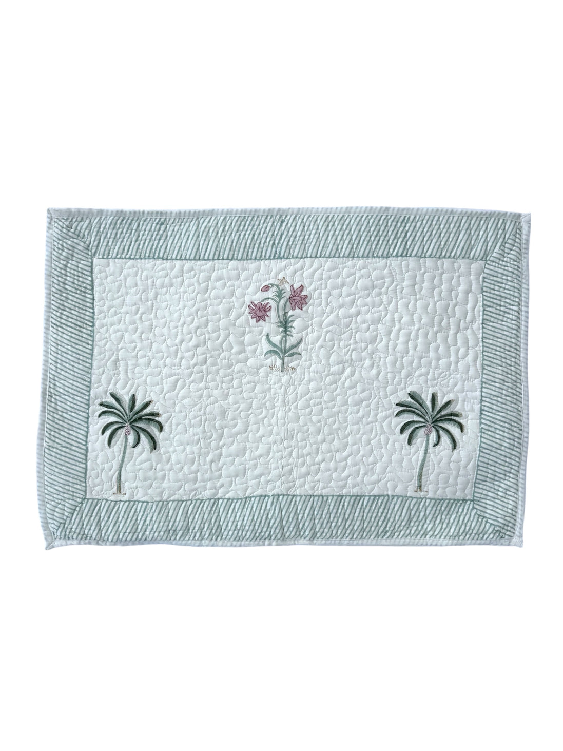 Palmtree & Pink Shrub Quilted Cushion/Pillowcases