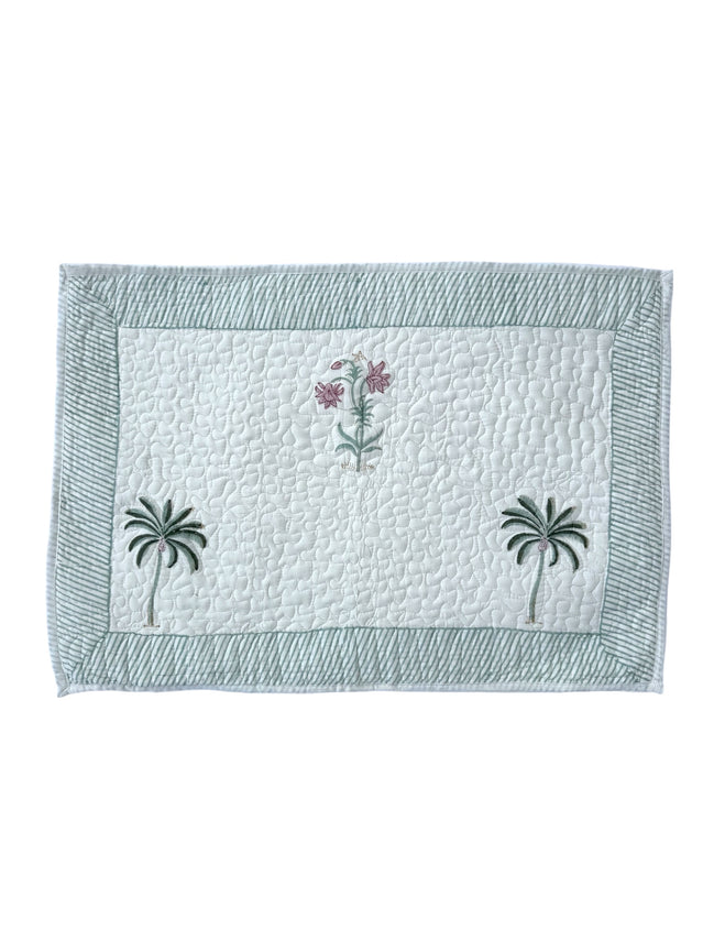 Palmtree & Pink Shrub Quilted Cushion/Pillowcases