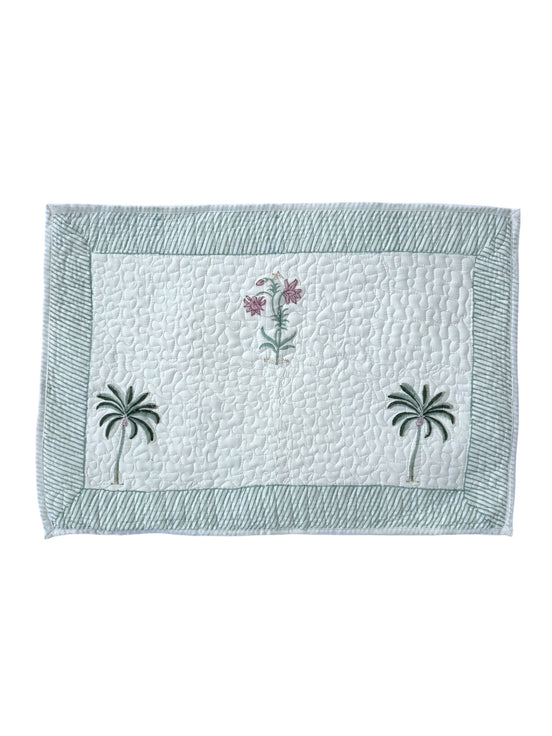 Palmtree & Pink Shrub Quilted Cushion/Pillowcases