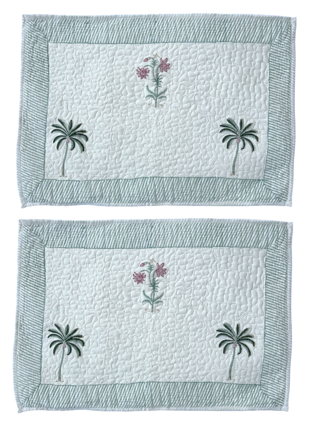 Palmtree & Pink Shrub Quilted Cushion/Pillowcases