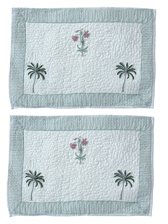 Palmtree & Pink Shrub Quilted Cushion/Pillowcases