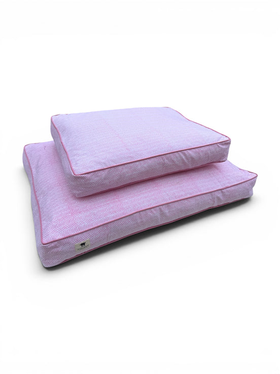 'Pink Herringbone' Hand Block Printed Washable Dog Bed