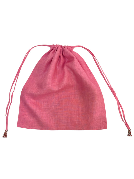 Pink Linen Drawstring Bag