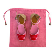 Pink Linen Drawstring Bag