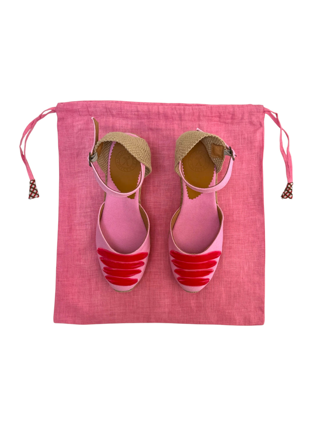 Pink Linen Drawstring Bag