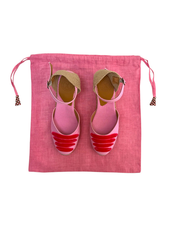Pink Linen Drawstring Bag