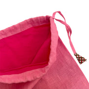 Pink Linen Drawstring Bag