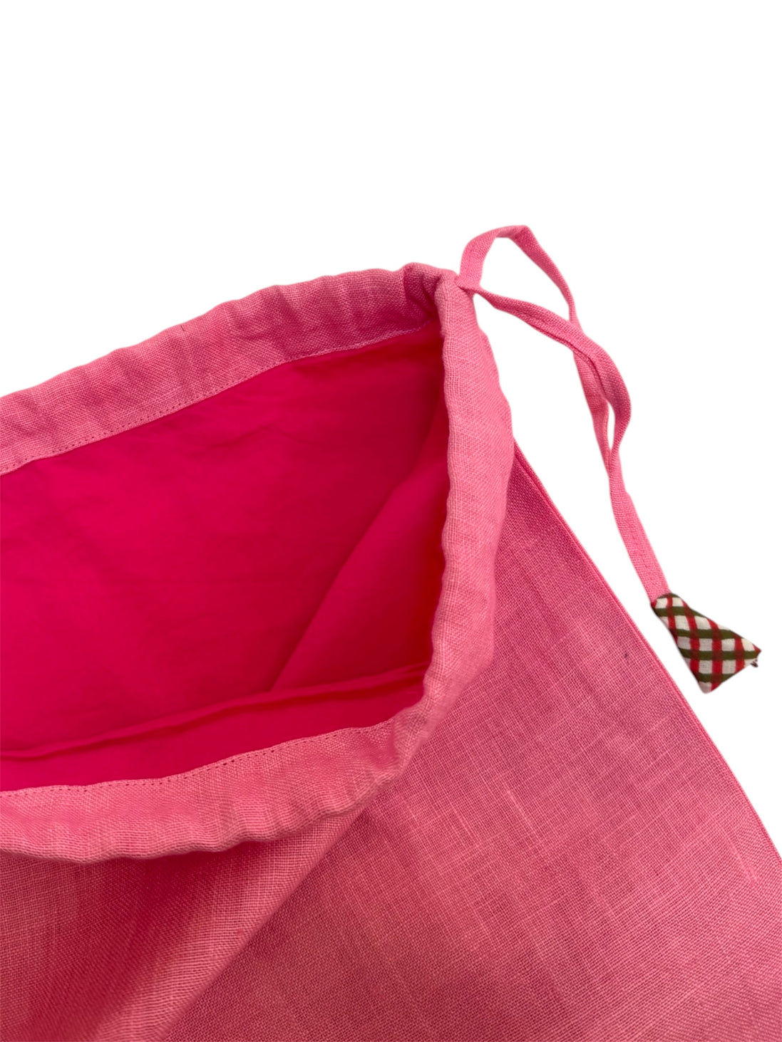 Pink Linen Drawstring Bag