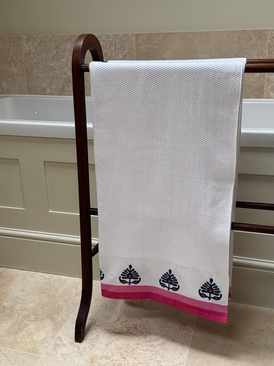 Pink & Navy Shrub Cotton Waffle Towel
