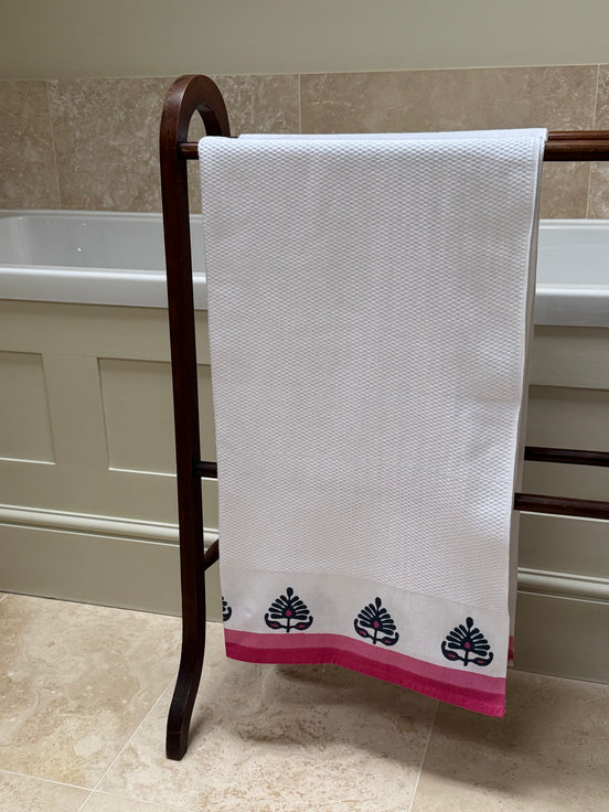 Pink & Navy Shrub Cotton Waffle Towel