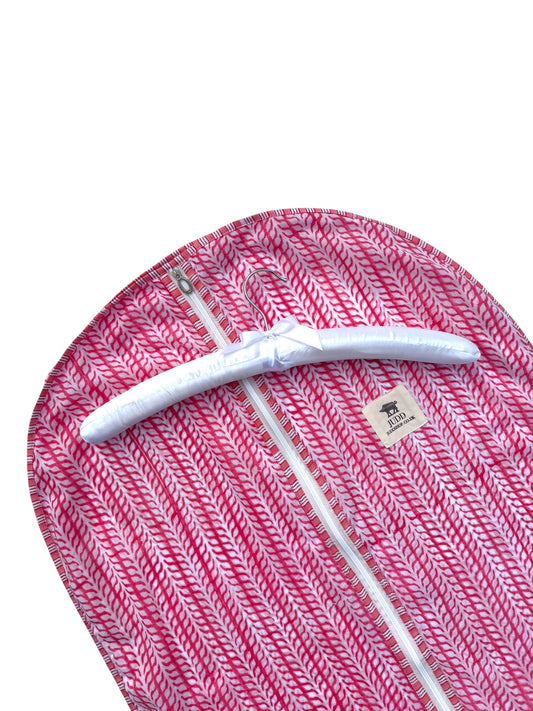 block print dress garment bag