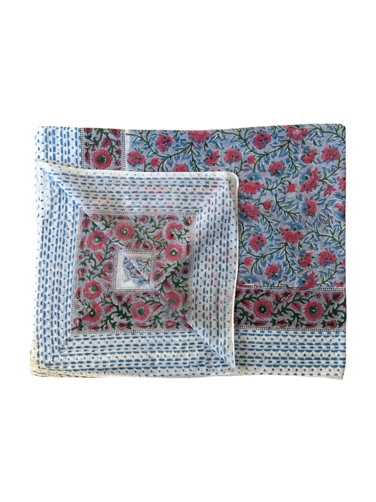 'Pink & Blue Fauna' Hand Block Printed Sarong