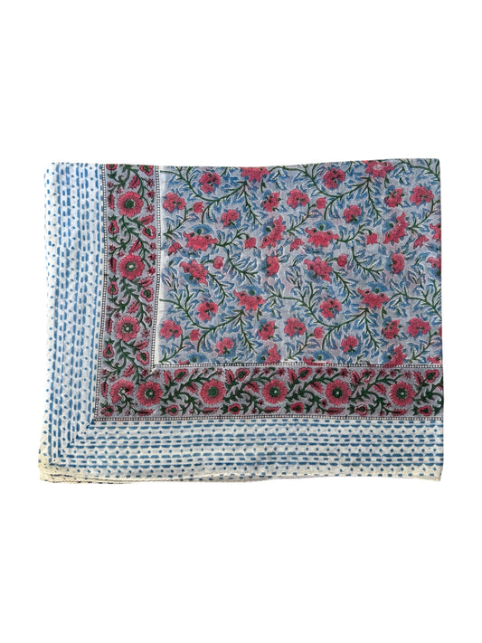 'Pink & Blue Fauna' Hand Block Printed Sarong