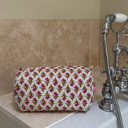 'Ochre & Pink Trees' Block Printed Sponge Bag/Washbag