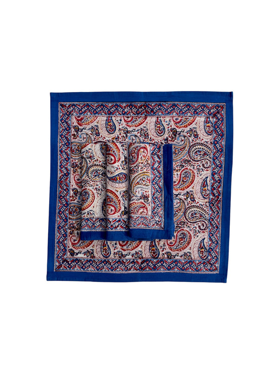 Red & Blue Paisley Block Print Napkins (Set of 4)