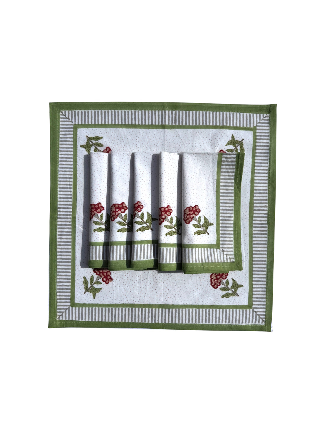 Red & Green Geranium Block Print Napkins (Set of 6)