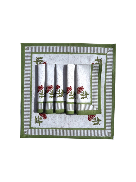 Red & Green Geranium Block Print Napkins (Set of 6)
